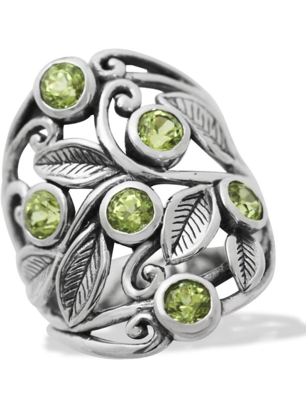 Unique Filigree Leaf Ring in 925 Sterling Silver with Natural Stone for Women